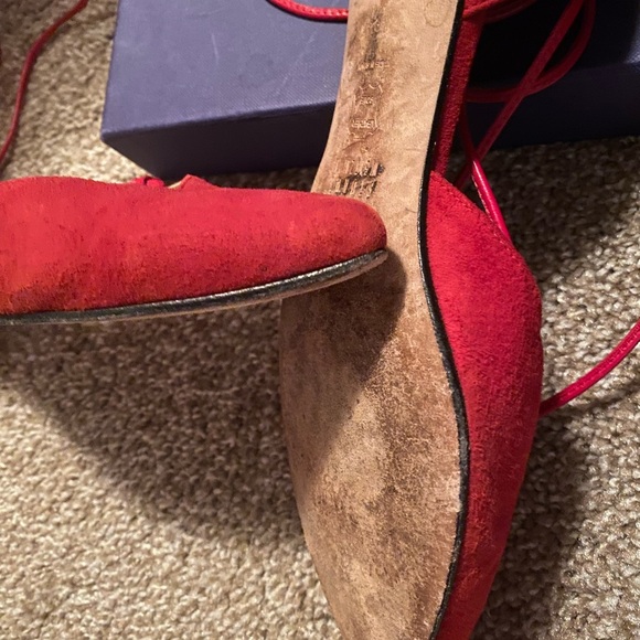 Red flats ankle tie Stuart Weitzman Gilligan suede - Picture 4 of 6